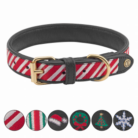 Halo Dog Collar (Color: Leather with Candy Cane Embroidery, size: L)