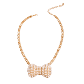 Cream Chunky Bow Necklace (size: small)