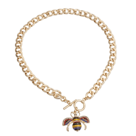 Rhinestone Bee Toggle Necklace (Color: Yellow, size: small)