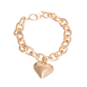 Gold Cable Chain Heart Toggle Necklace (size: small)