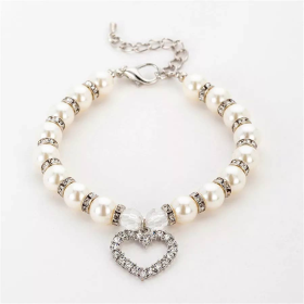 Heart and Pearl Necklace- White (size: small)