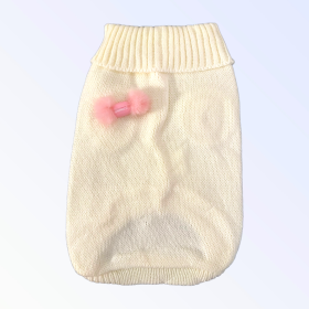 Knit Macaroon PomPom Dog Sweater (Color: Cream, size: X Small)