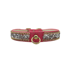 Chunky Rhinestone and Chain Collar (Color: Pink, size: 10")