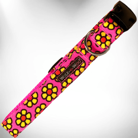 Flower Dog Collars (Color: Yellow Daisies on Pink, size: XS 5/8" width fits 8-12" neck)