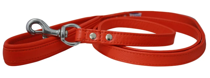 Leather Padded Handle Leash (Alpine) by Angel 72" X 3/4" , Goldfish Orange (Color: Goldfish Orange, size: medium)