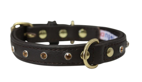 Athens Dog Collar by Angel Rhinestone Collar, 14" X 5/8", Chocolate Brown (Color: Chocolate Brown, size: small)