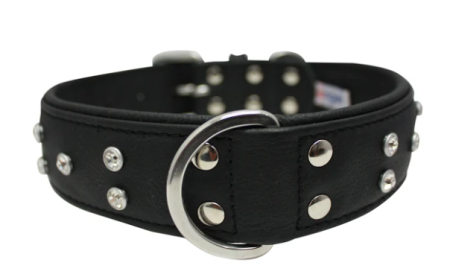 Athens Dog Collar by Angel Rhinestone Collar, 22" X 1.5", Midnight Black (Color: Midnight Black, size: large)