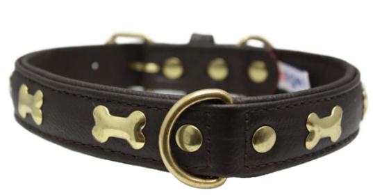 Rotterdam Bones Dog Collar by Angel 20" x 1", Chocolate Brown (Color: Chocolate Brown, size: M/Large)