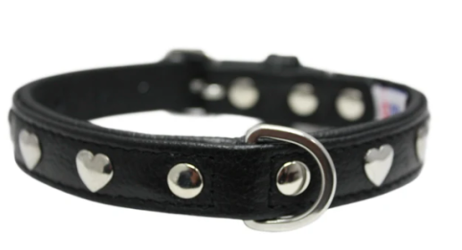 Rotterdam Hearts Dog Collar by Angel 14" X 3/4" , Midnight Black (Color: Midnight Black, size: small)