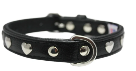 Rotterdam Hearts Dog Collar by Angel 18" X 3/4" , Midnight Black (Color: Midnight Black, size: medium)