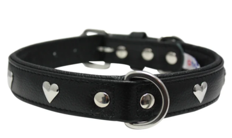 Rotterdam Hearts Dog Collar by Angel 22" X 1" ,Midnight Black (Color: Midnight Black, size: large)