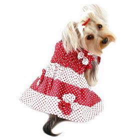 Red & White Polka Dots Sundress with Contrasting Flowers (Color: Red/White, size: small)