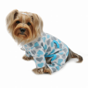 Blue & Gray Hearts Fleece Turtleneck Pajamas (Color: Blue, size: XS)